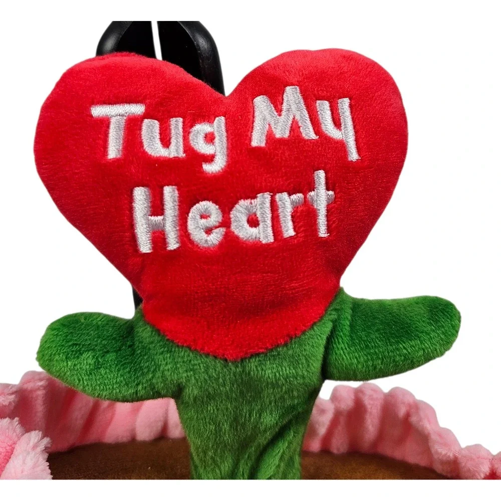 Red &‎ Pink Tug My Heart Plush Squeak Crinkle Pet Toy Flower Pot Valentine's Day